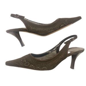 Emma Hopes Brown Suede Pointed Toe Slingback Heeled Pumps Womens Size 36…